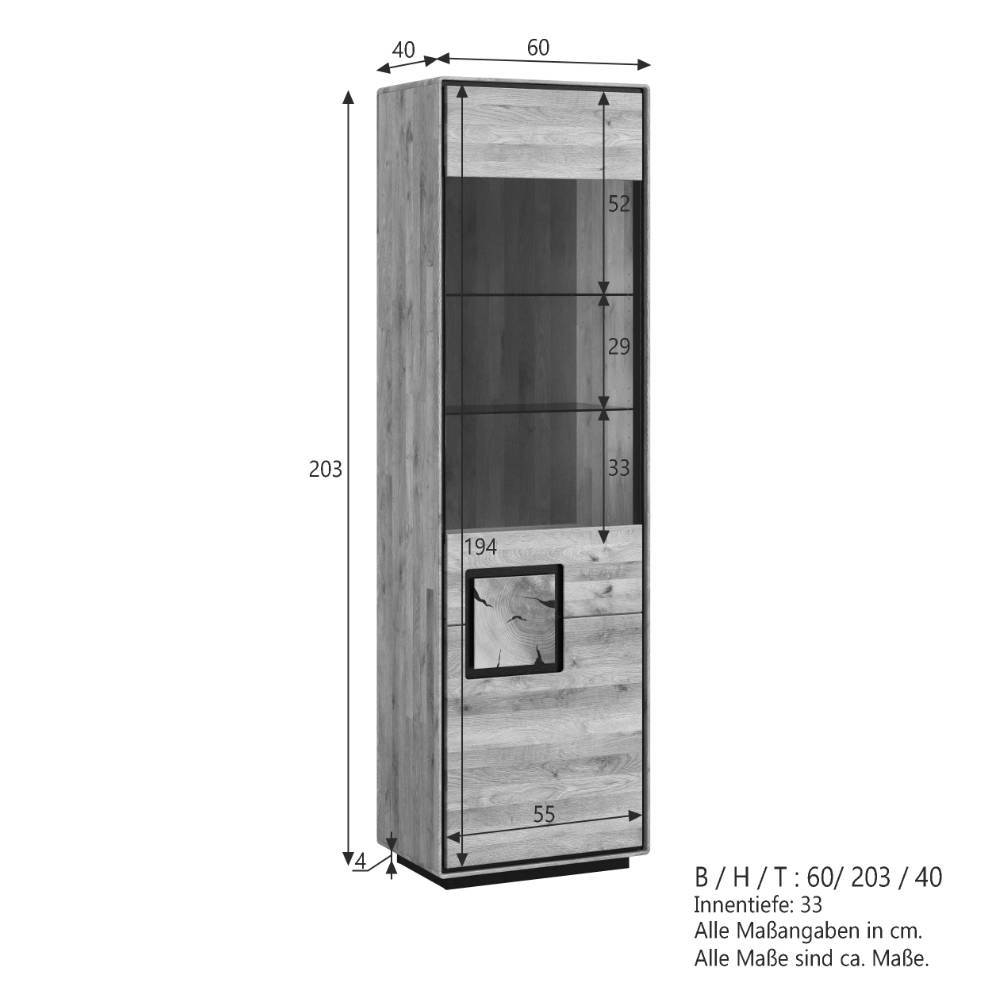 Wildeiche Vitrine in Natur mit Schwarz - Shipper
