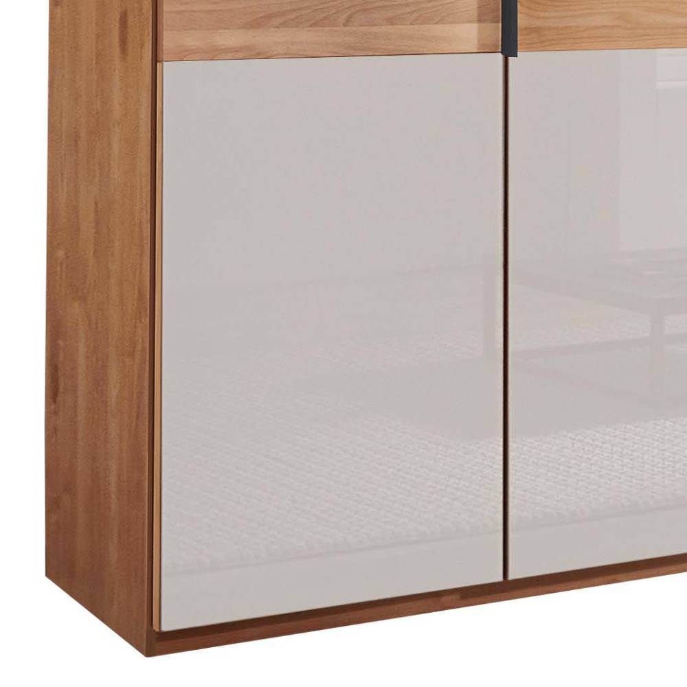 Unterer Korpus des dreitürigen Schranks in Holzoptik mit glänzenden Türen – Dilacco
