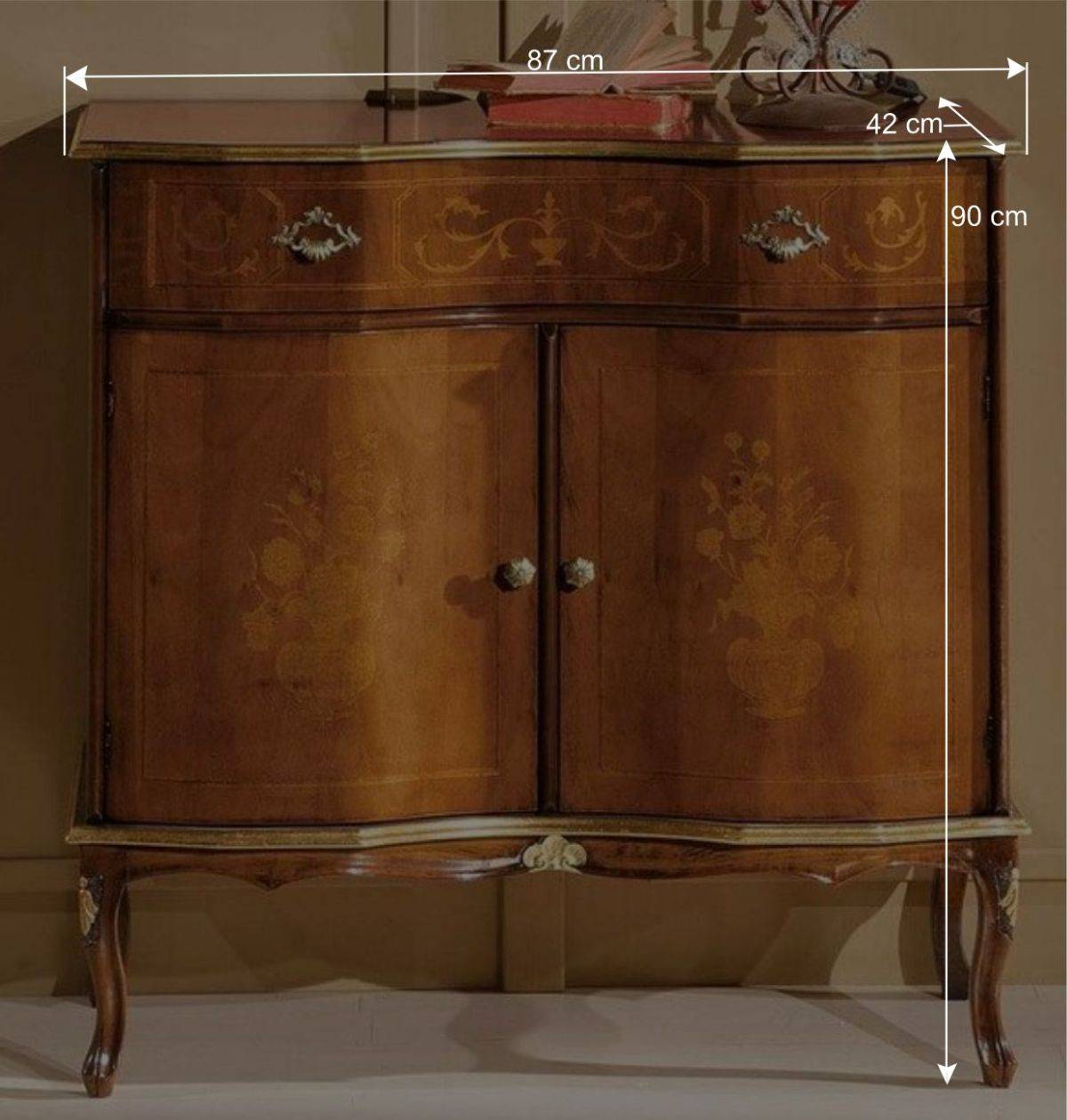 Edle Barock Kommode mit Blattgold & Intarsien Venerdina 2-türig