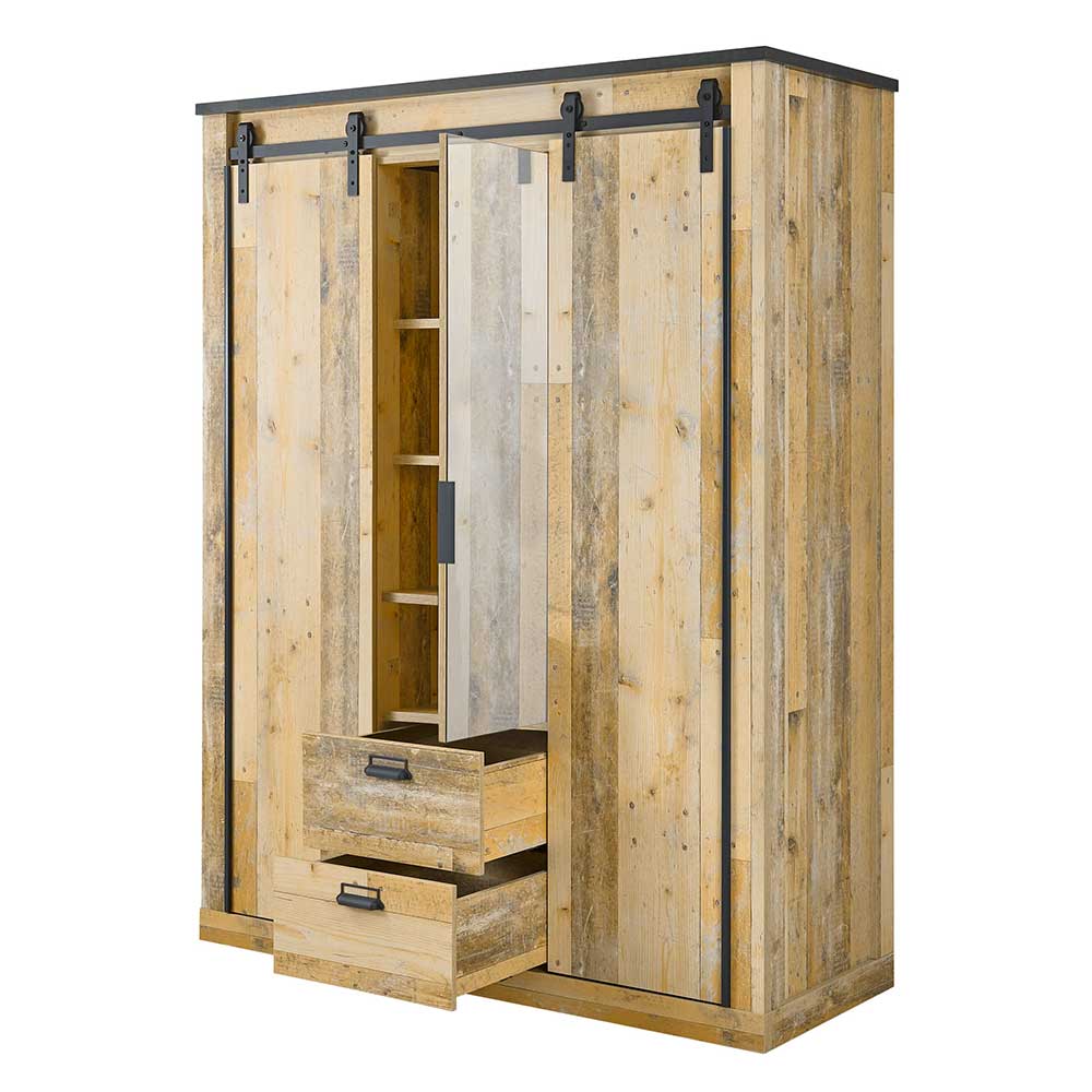 Schlafzimmerschrank in Altholz Optik mit Anthrazit - Naiavio