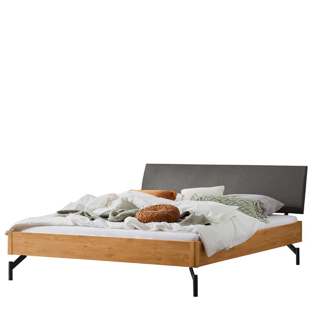 Wildeiche Massivholzbett mit Kunstleder - Addu