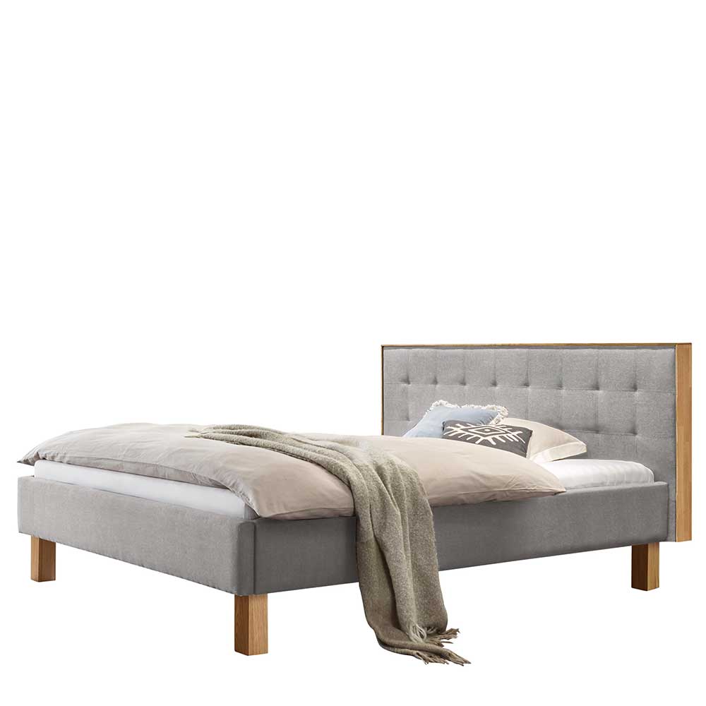 Elegantes Polsterbett in Grau & Eiche Bianco - Dane