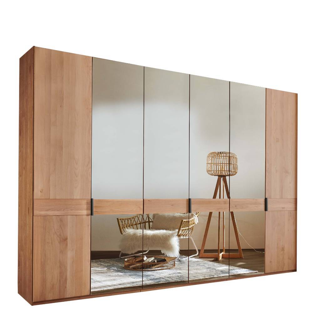 Geräumiger Sechstürer Schrank in Holzoptik mit großen Spiegelflächen für Schlafzimmer – Murray