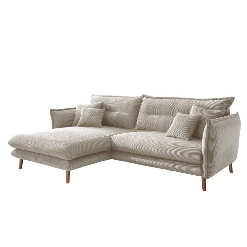 Eckcouch in Beige und Holz Natur - Posky