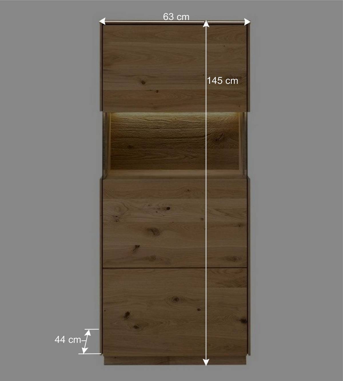 63x145x44 cm 1-türiger Vitrinenschrank aus Massivholz - Obinson