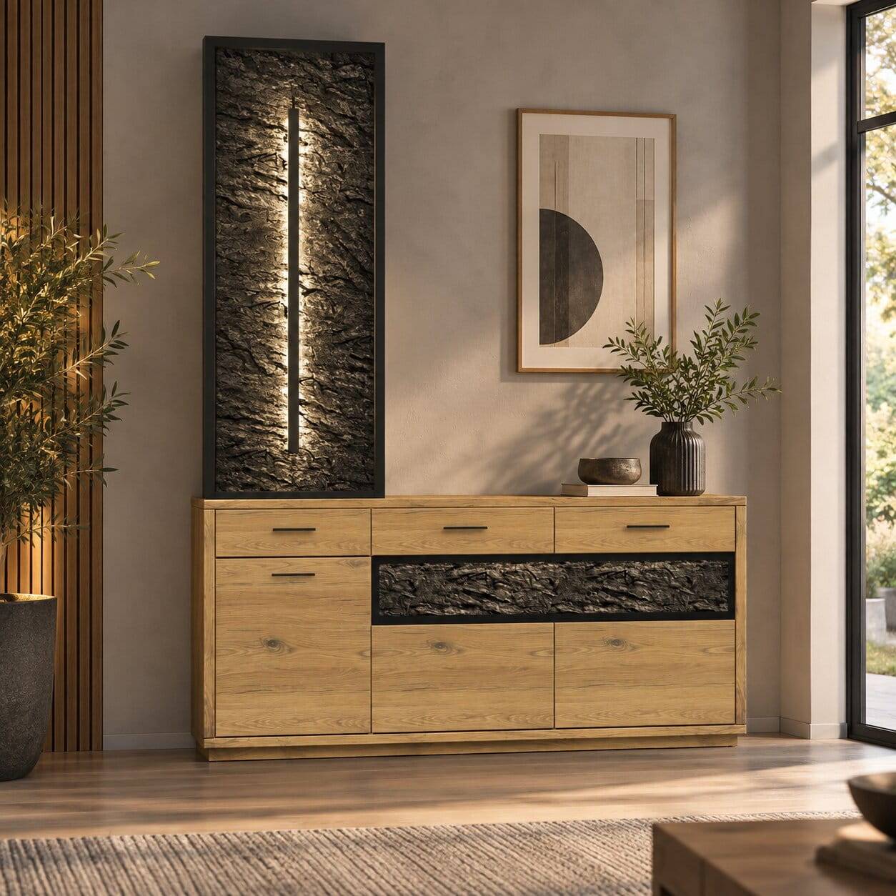 Massivholz Sideboard und Paneel Set - Friburgo (zweiteilig)