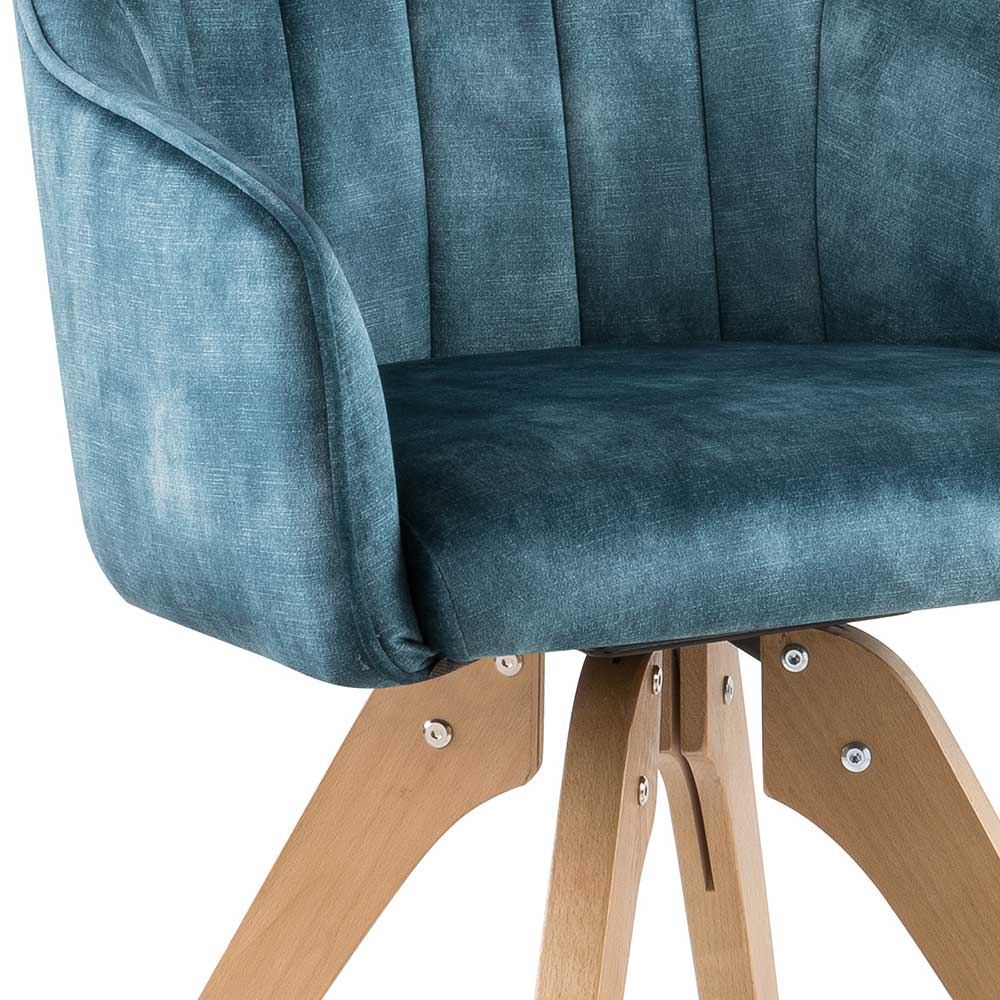 Velours Tischsessel in Blau Petrol - Vitalrov (2er Set)