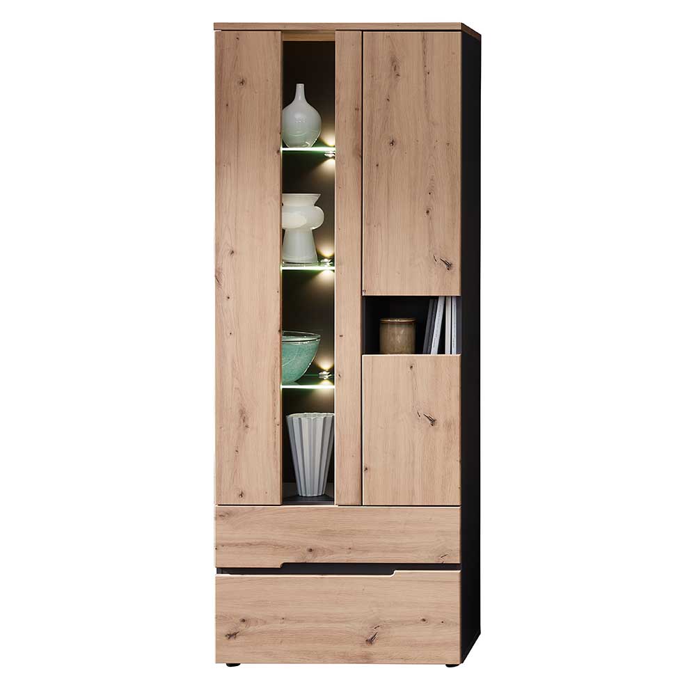 Vitrinenschrank in Wildeiche mit Grau - Kuetra