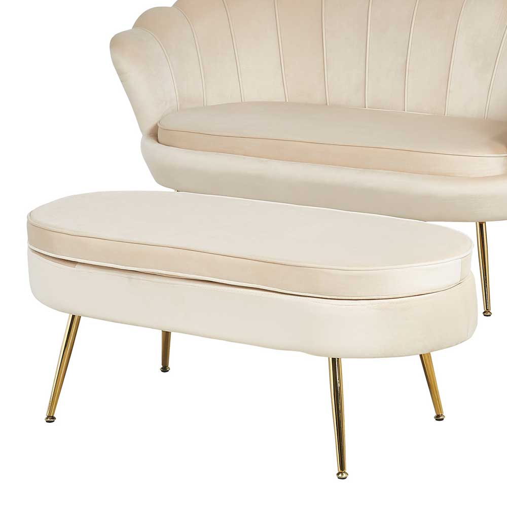 Eleganter Retro Style Hocker in Beige & Gold - Lugano