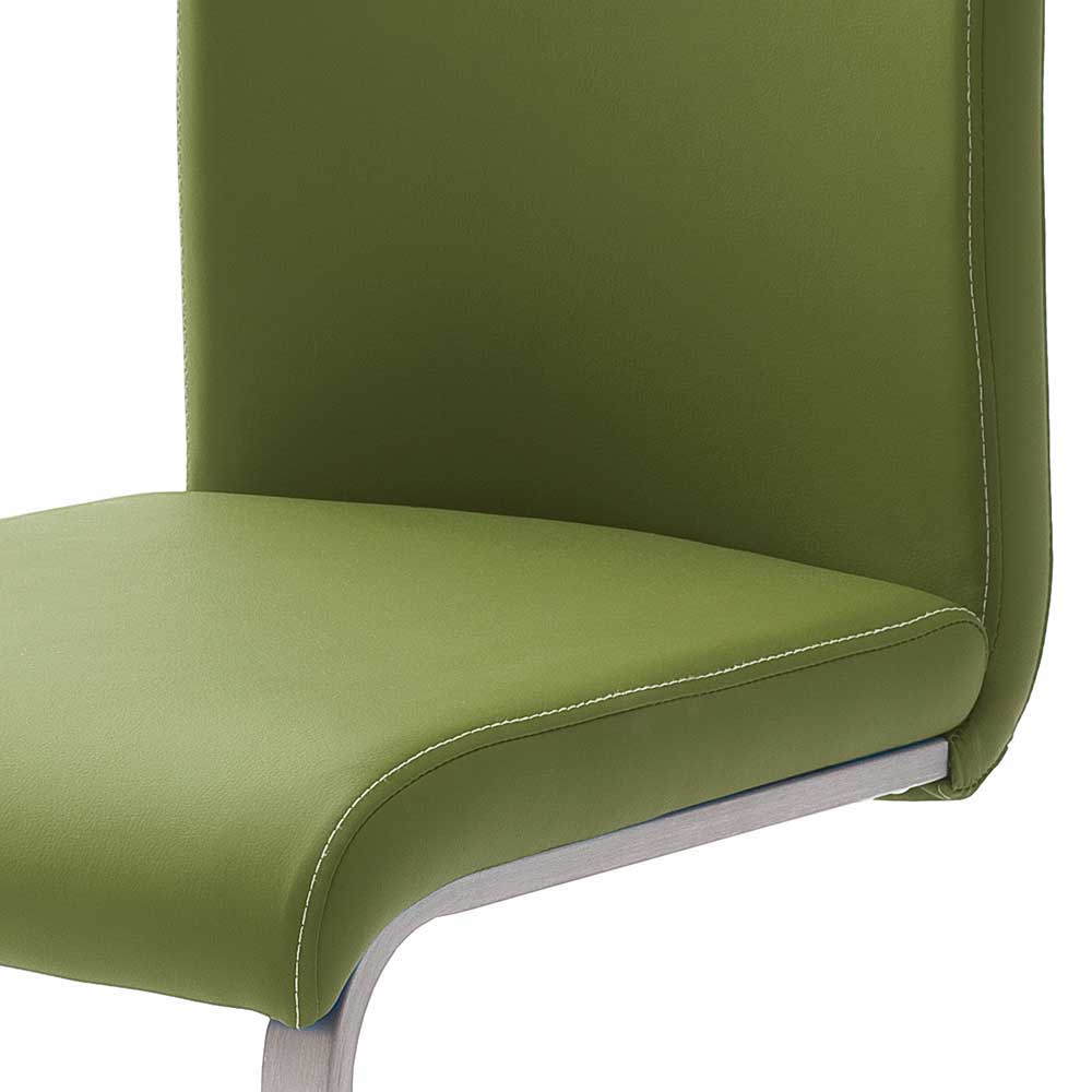 Esstischstuhl in Olivgrün Kunstleder Gerimia mit Edelstahl Schwinggestell (4er Set)