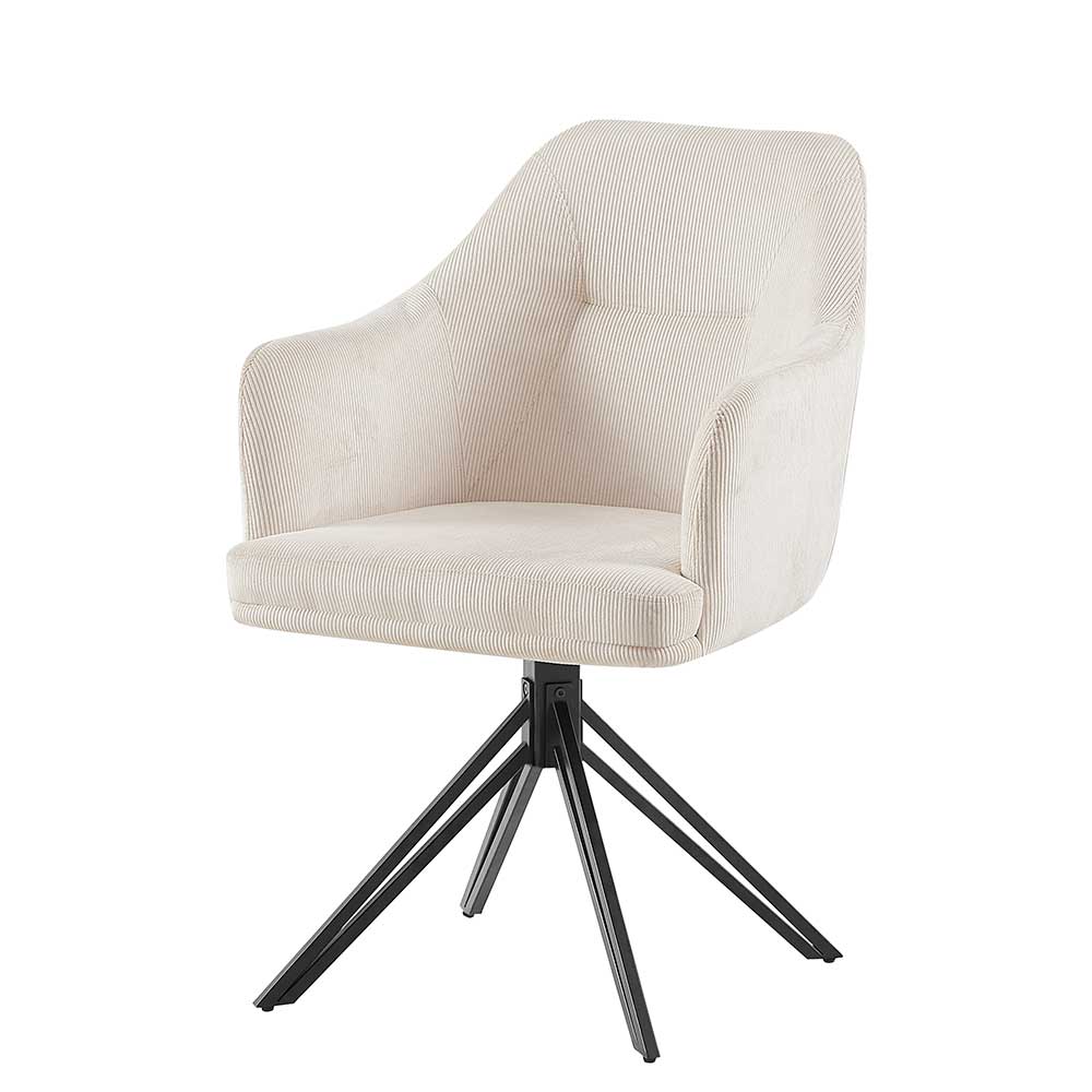 Moderner Cord Tischsessel in Creme - Oona (2er Set)