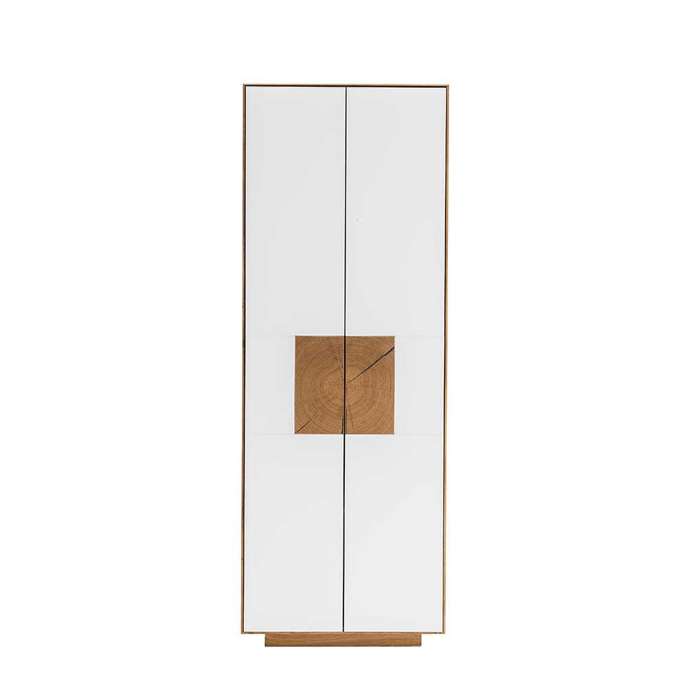 Flur Kleiderschrank mit vier weißen Glastüren und quadratischer Holzeinlage – Mandrey