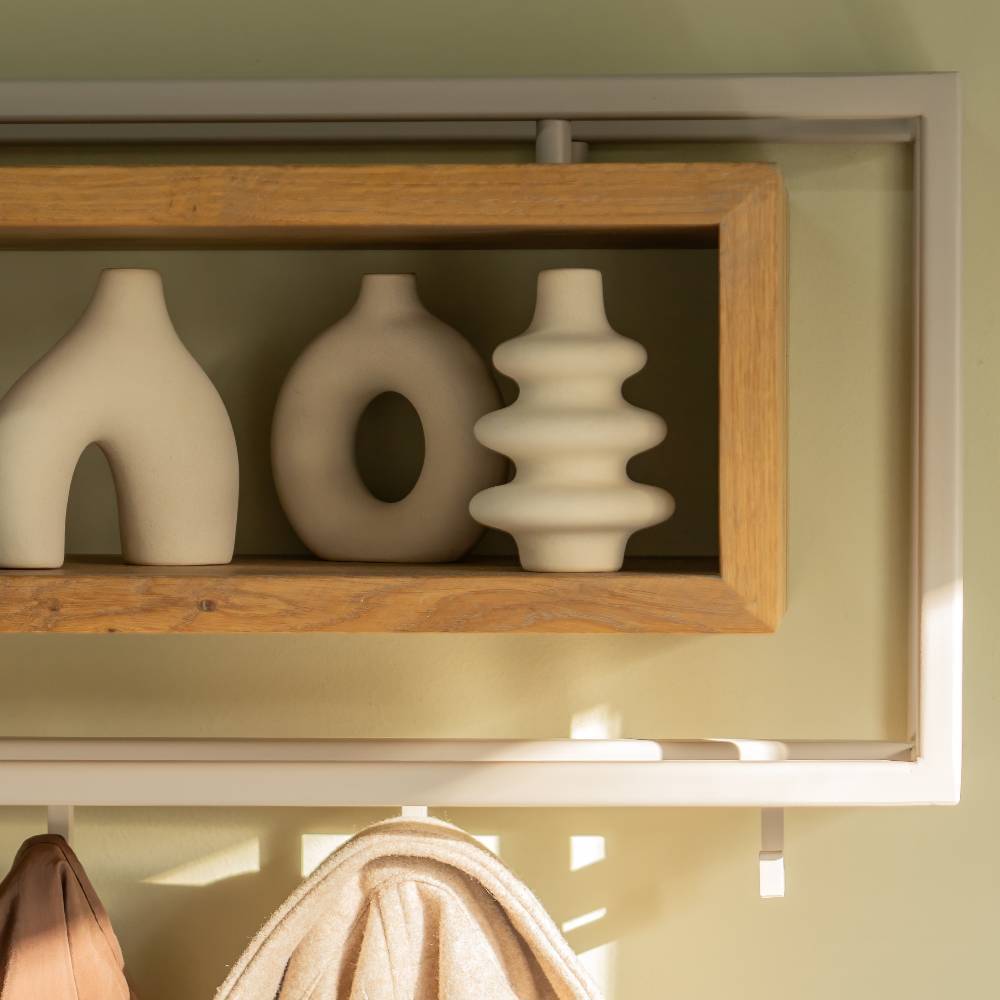 Design-Wandgarderobe in Taupe und Eiche Natur - Frosina