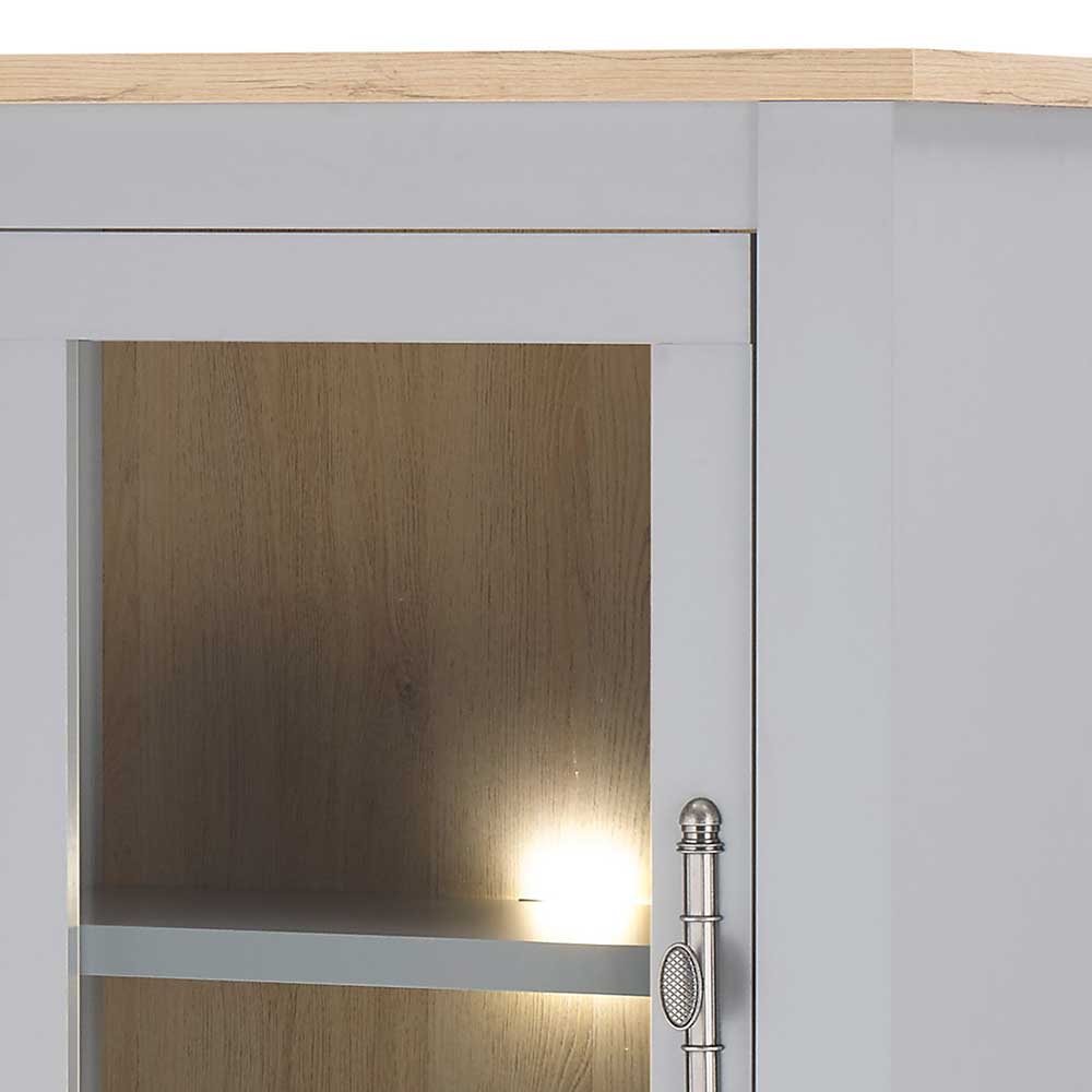 2-türiger Landhaus Vitrinenschrank in Lichtgrau - Buleta