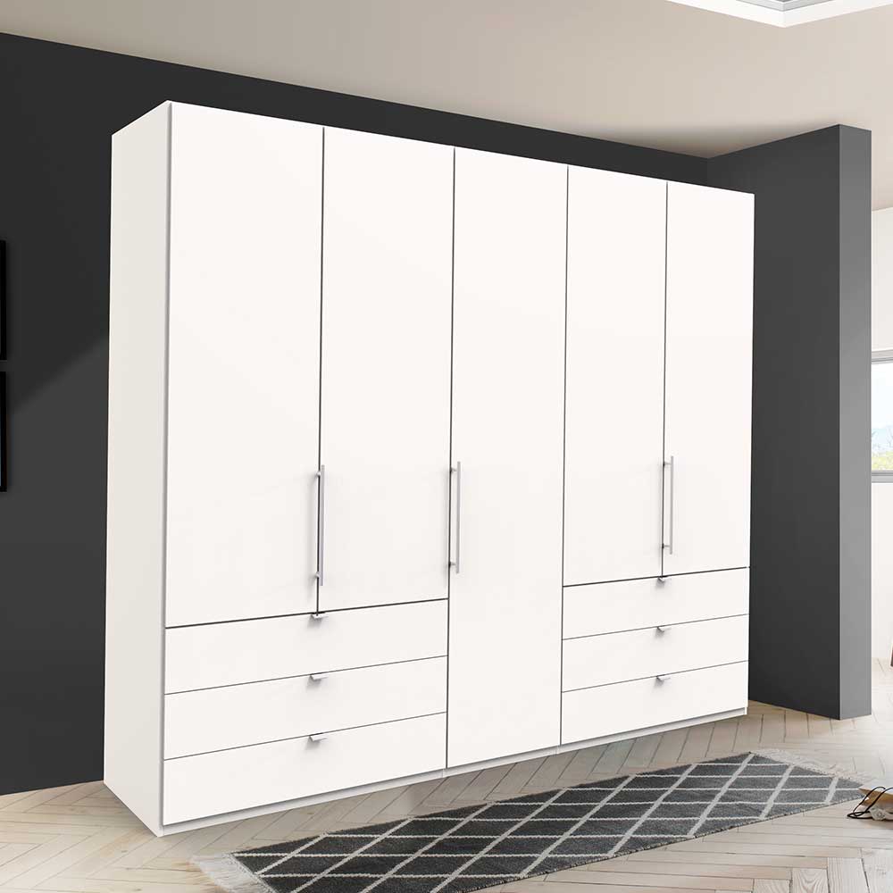 Weißer Kombi-Schlafzimmerschrank mit sechs breiten Schubkästen - Donpiave