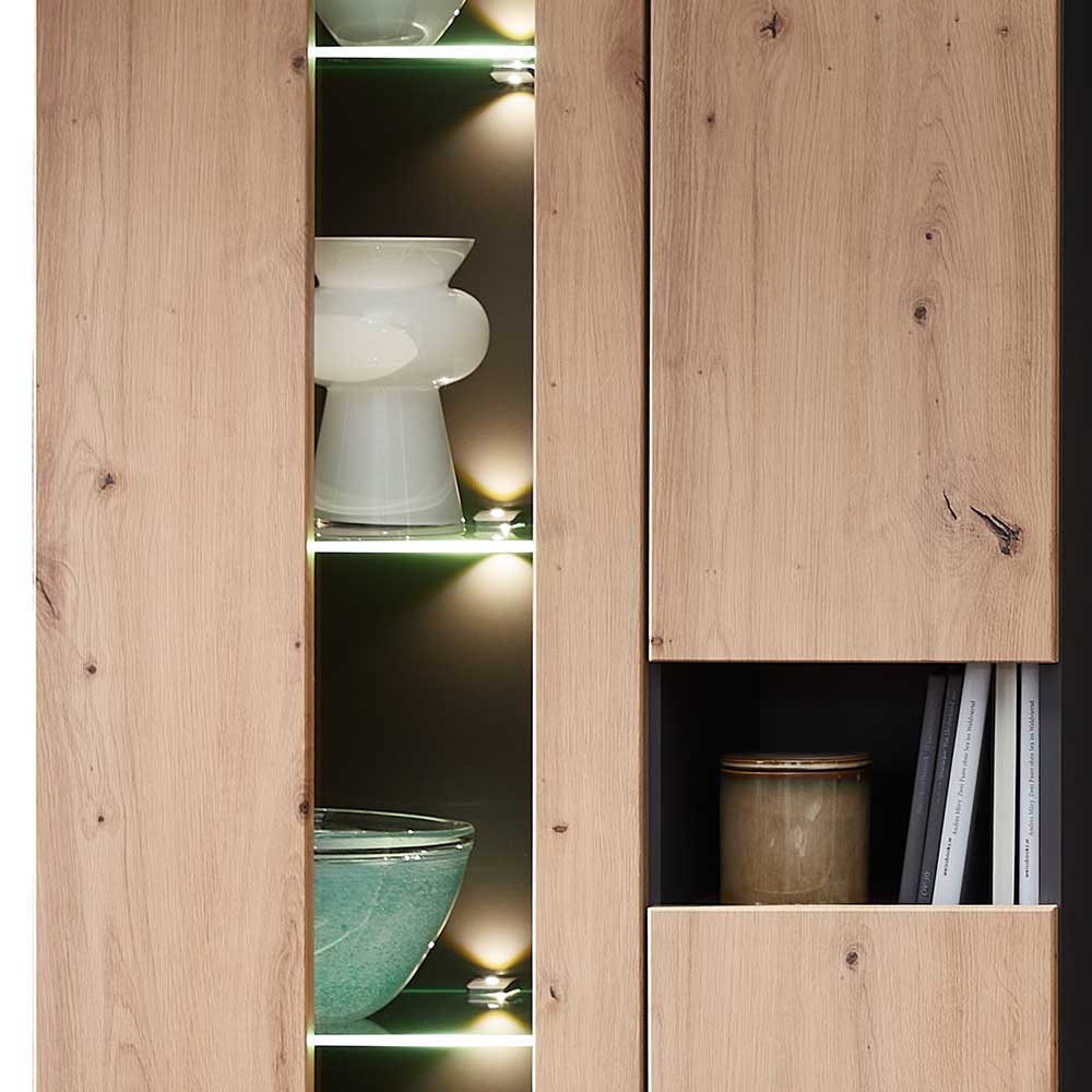 Vitrinenschrank in Wildeiche mit Grau - Kuetra