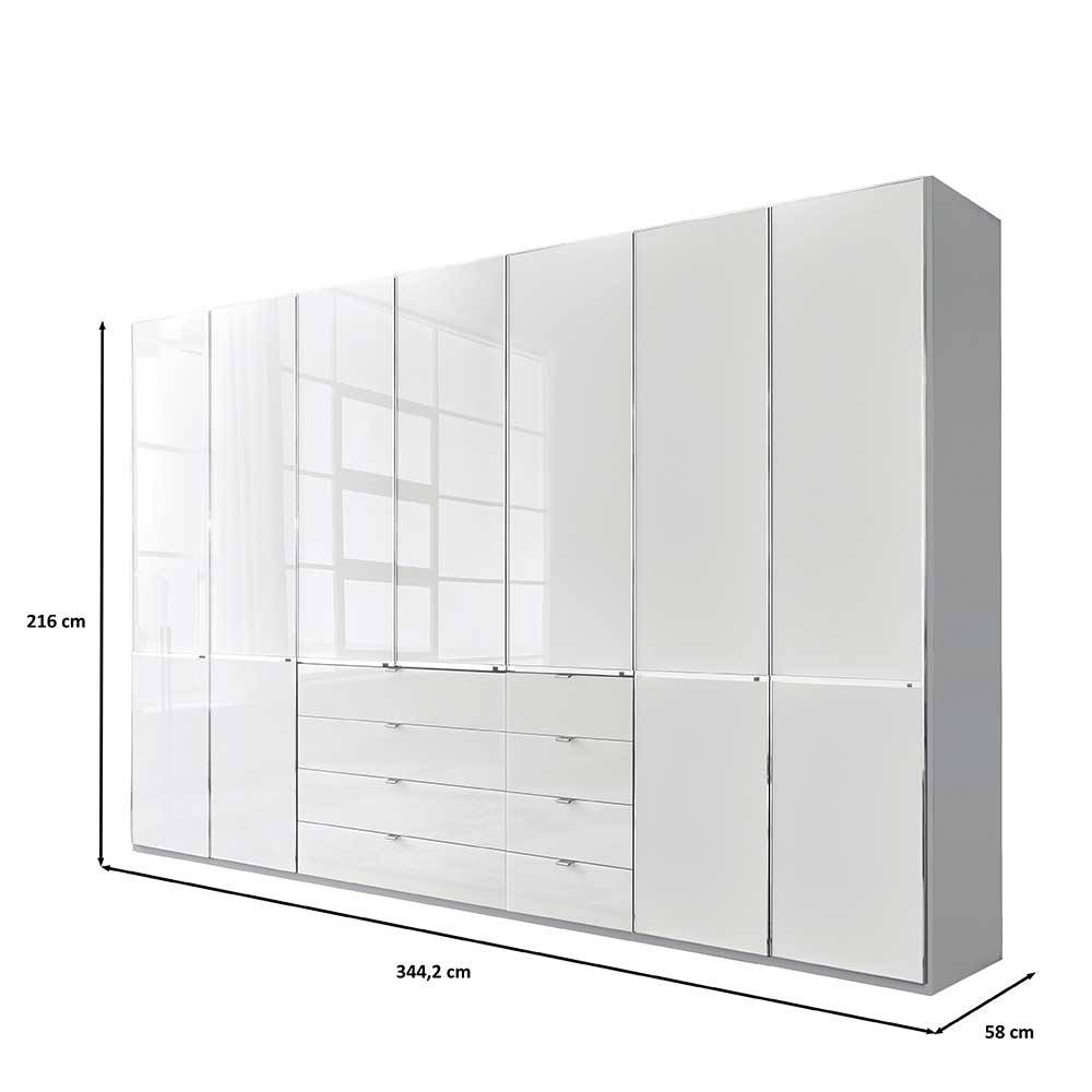 7-türiger Kleiderschrank in Weiß Glasfront - Rocca