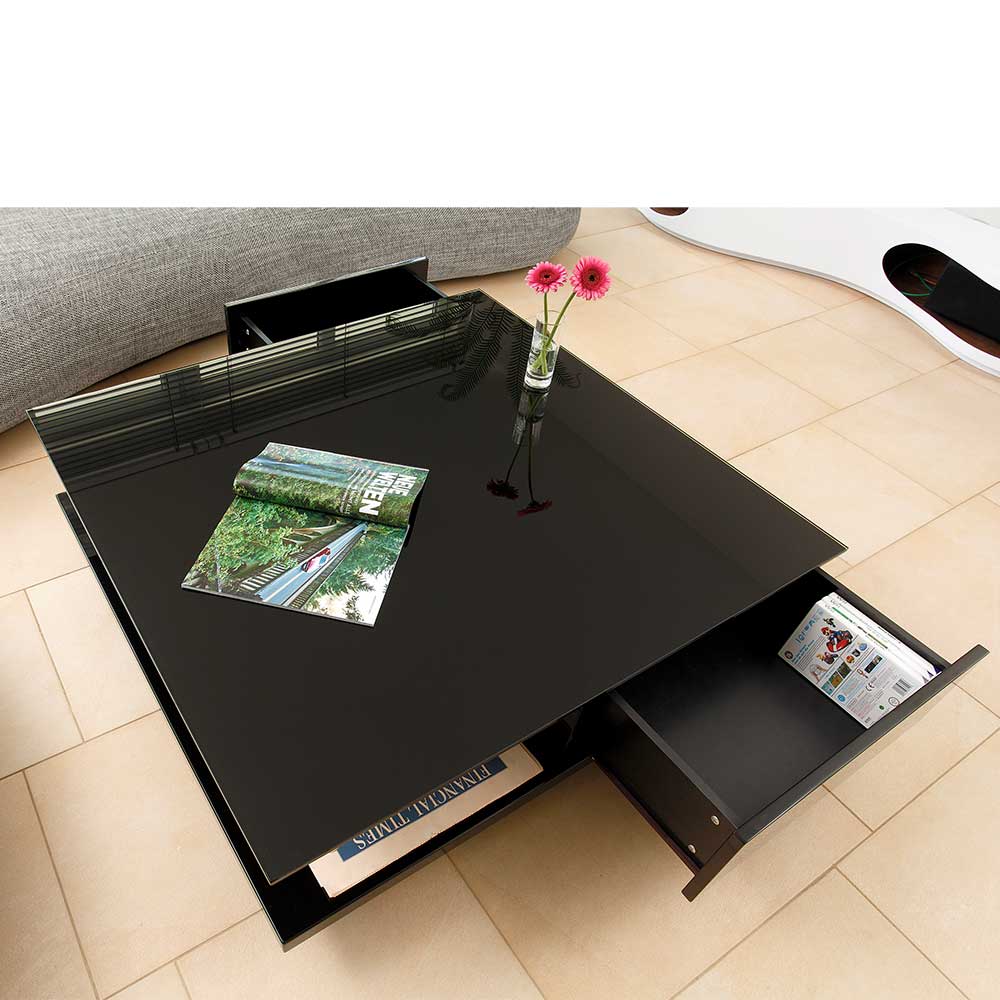 100x100 Couch Schubladentisch in Schwarz - Frunz