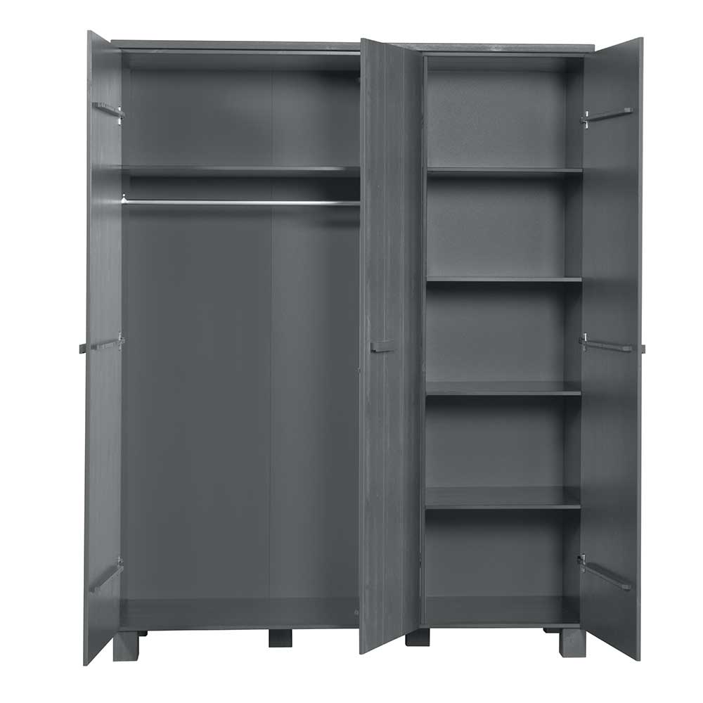 Kiefernholz Kleiderschrank in Dunkelgrau - Isnos
