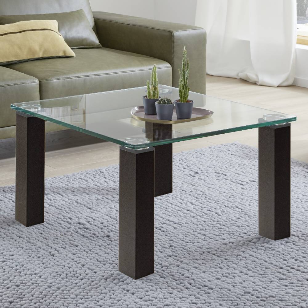 Quadratischer Wohnzimmertisch mit Glasplatte - Napya
