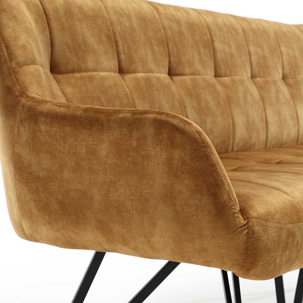 Dreisitzer Esstisch Polsterbank in Ocker Velours - Cacassa
