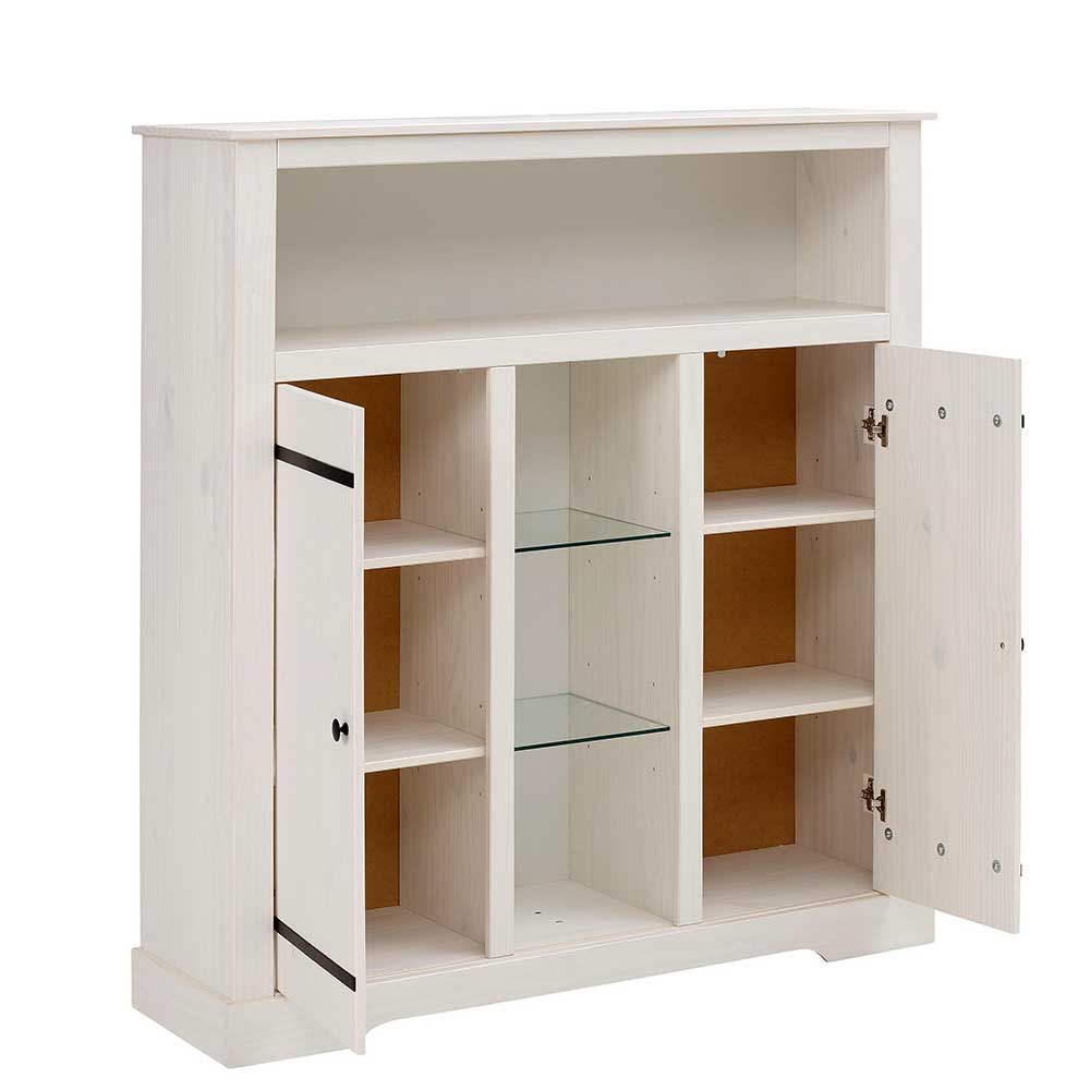 120x130x35 Landhaus Highboard in Weiß - Manduza