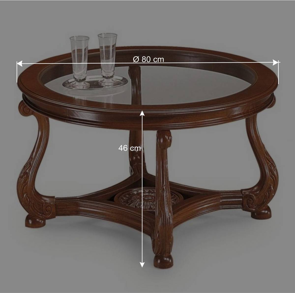 80 cm runder Wohnzimmer Glastisch mit Holzgestell - Vibon