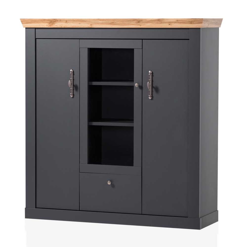 Highboard Vitrinenschrank in Anthrazit - Lionel