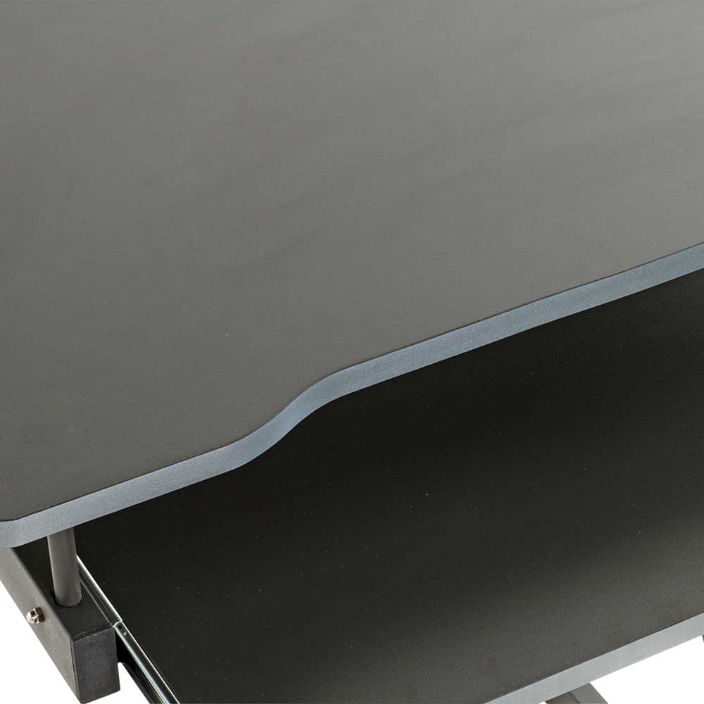 Graue Tischplatte mit abgerundeten Kanten und schwarzer Tastaturablage – Maroko