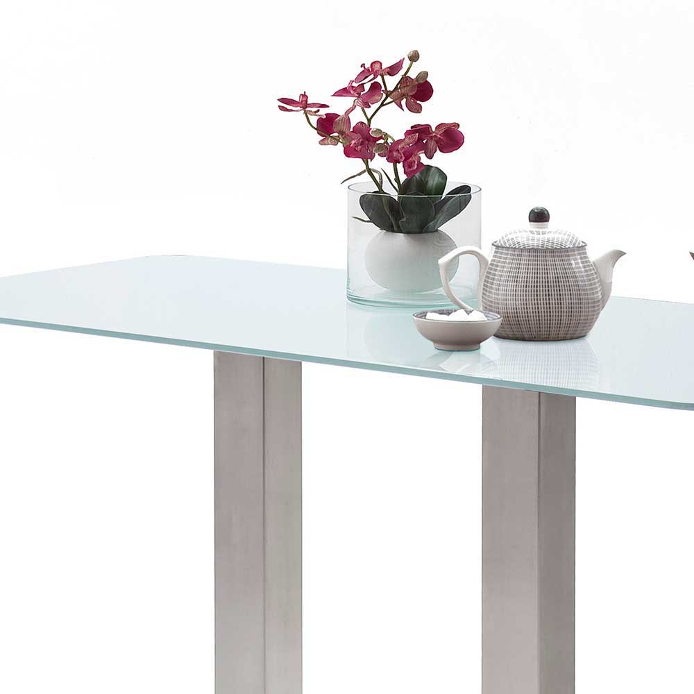 Bartisch mit Glasplatte in Mattweiß Zigaro & Säulengestell