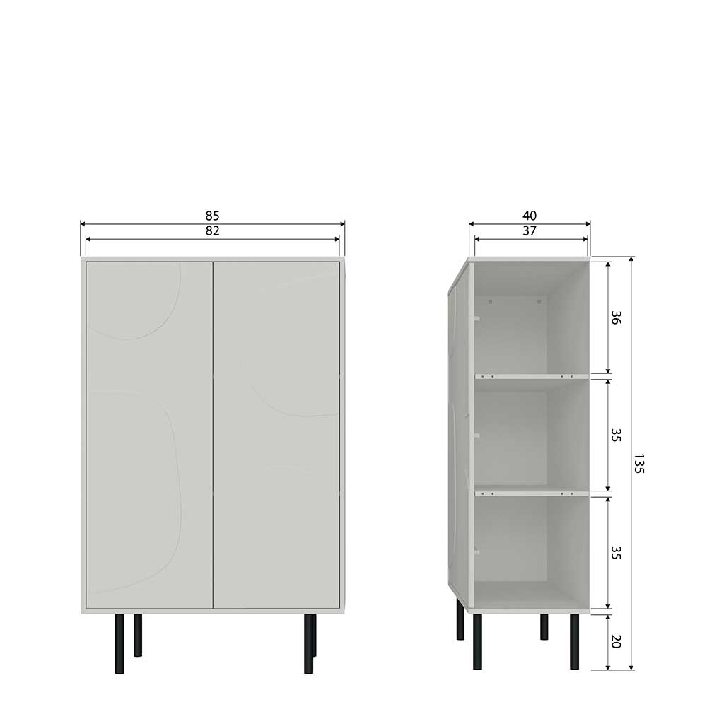 Hellgrauer 2-türiger Design-Schrank Maße und Abmessungen – Vindra
