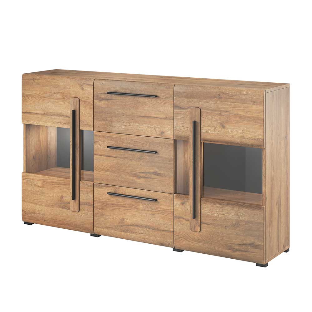 180x86x39 Sideboard mit Glaseinsätzen in Eiche NB - Aberdeen