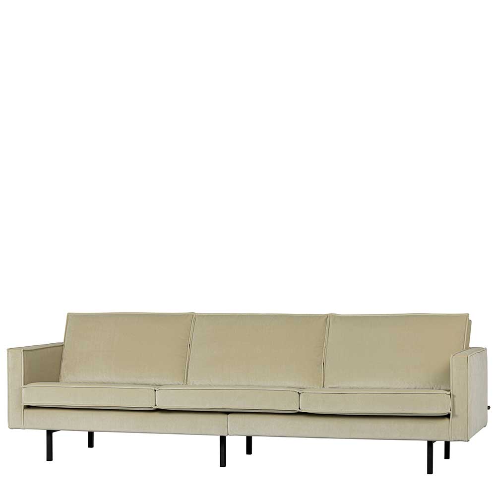 Dreisitzer Couch in Graugrün Samtbezug mit schwarzen Metallfüßen für das Wohnzimmer – Vontada