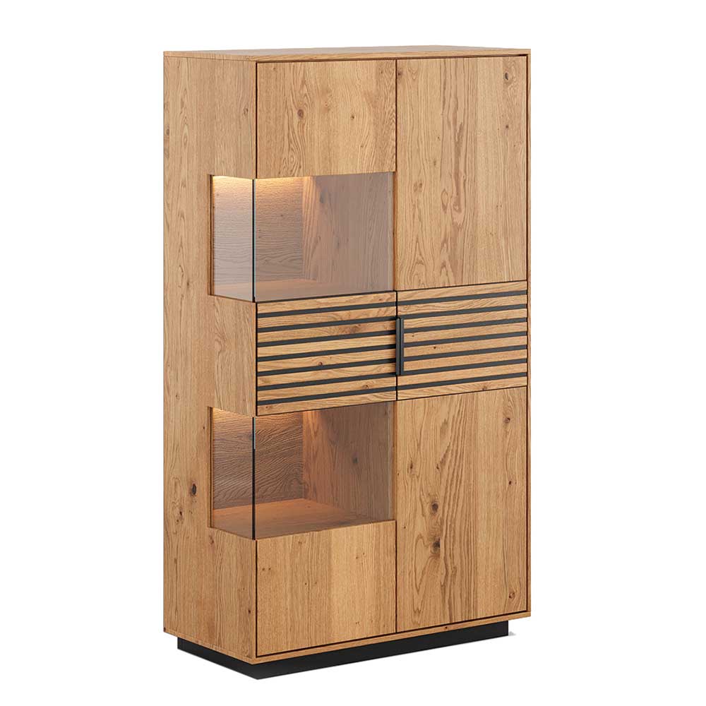 Massivholz Vitrine in Eiche mit Schwarz - Eribella