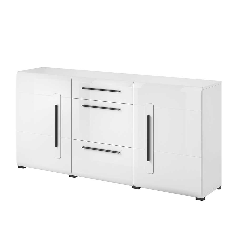 Elegantes Design Sideboard in Weiß Hochglanz mit geschlossener Front für Wohnzimmer oder Essbereich – Baranoma