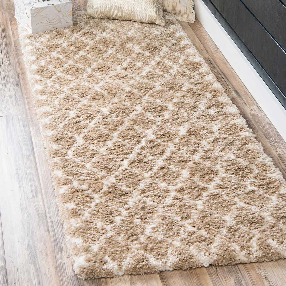 Läufer Teppich mit Kachelmuster und hohem Flor - Mocorapo