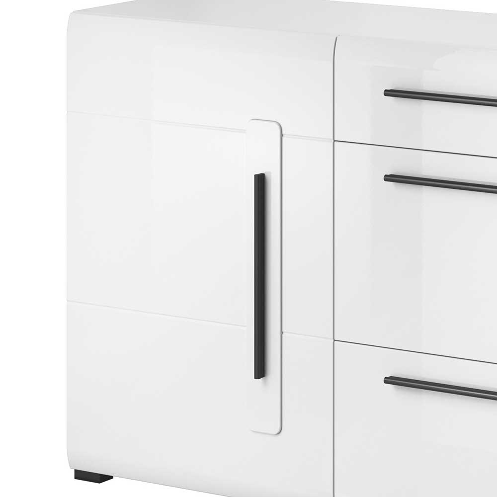 Glänzendes weißes Design Sideboard mit schwarzem Griff an der Tür und eleganten Schubladen – Baranoma
