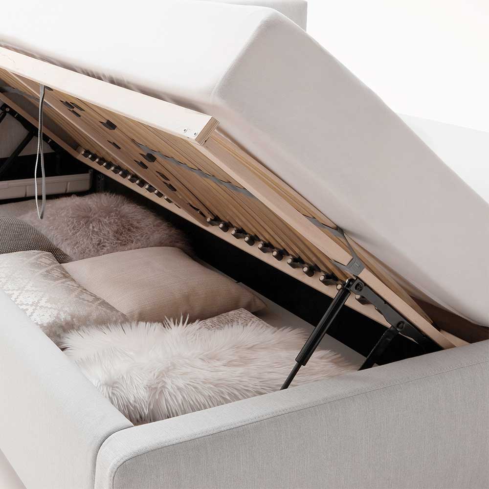 Elegantes Stoffbett in Hellgrau & Eiche - Yilton