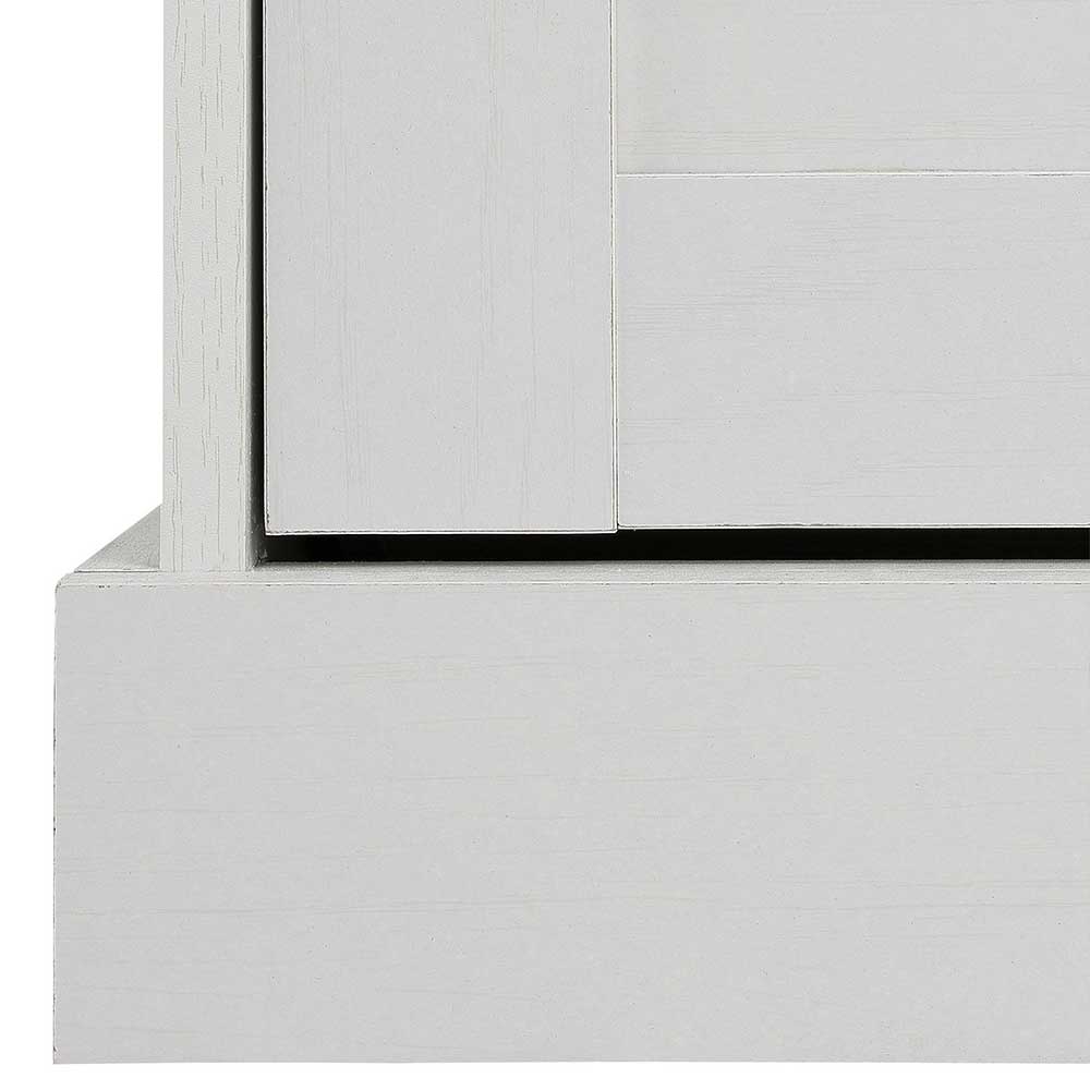 Detail der unteren rechten Seite der weißen Kommode mit Sockel und Kanten – Ridron