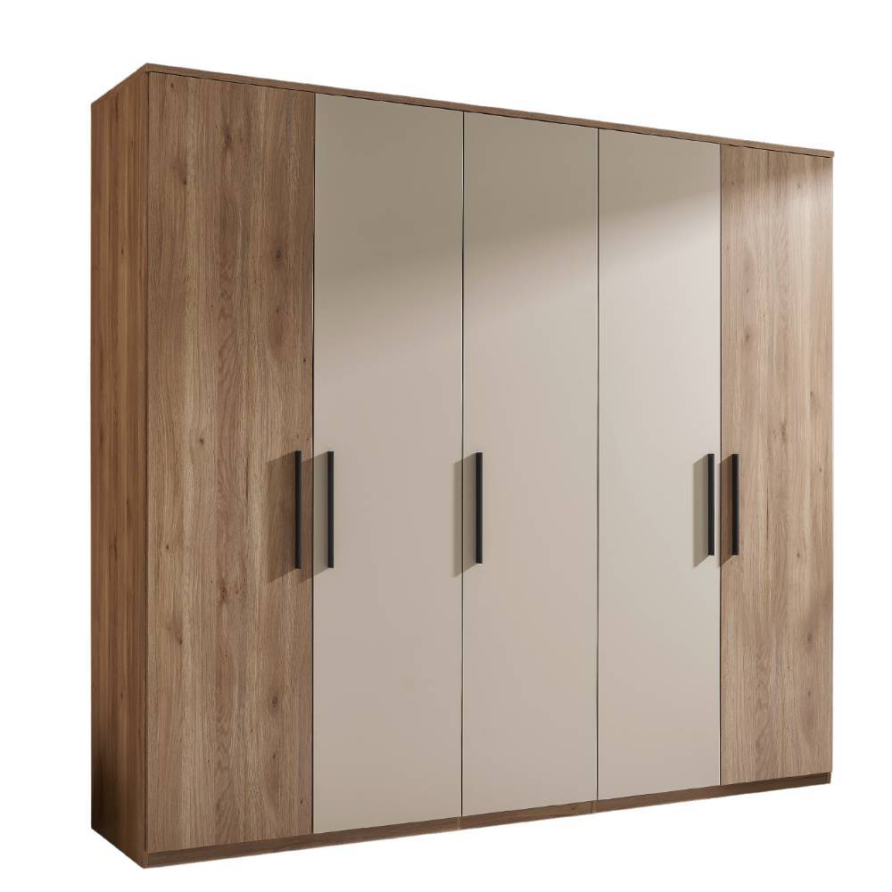 Großer 5-türiger Schlafzimmerschrank in Wildeichendekor und heller Optik – Castagno
