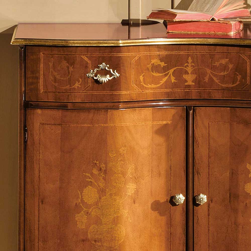 Edle Barock Kommode mit Blattgold & Intarsien Venerdina 2-türig