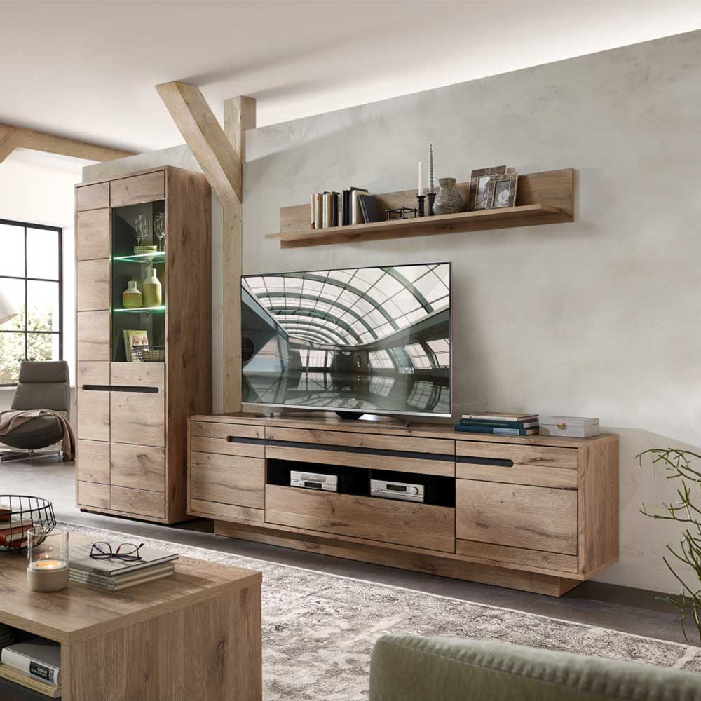 Holzoptik Wohnwand in Wildeiche - Zelio (dreiteilig)