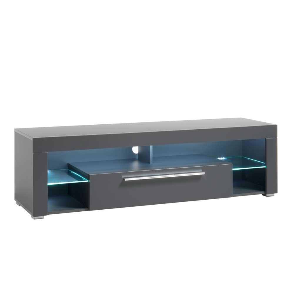 153x44x44 cm Graues TV Board mit Klappe & Glasböden - Due