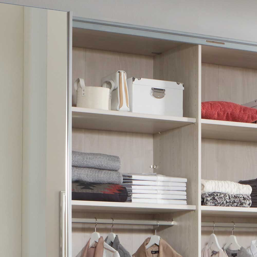 Design Schrank mit Spiegel & Glas Front Hellgrau - Capolyna