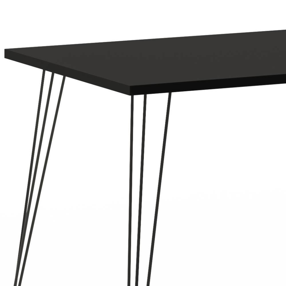 Schwarze Tischplatte und filigrane Hairpin-Beine des mattschwarzen Schreibtischs – Duran