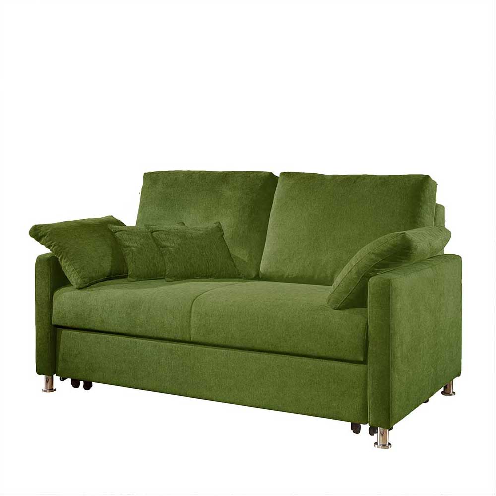 Grünes Zweisitzer Sofa mit bequemen Kissen und glänzenden Chromfüßen – Molocai