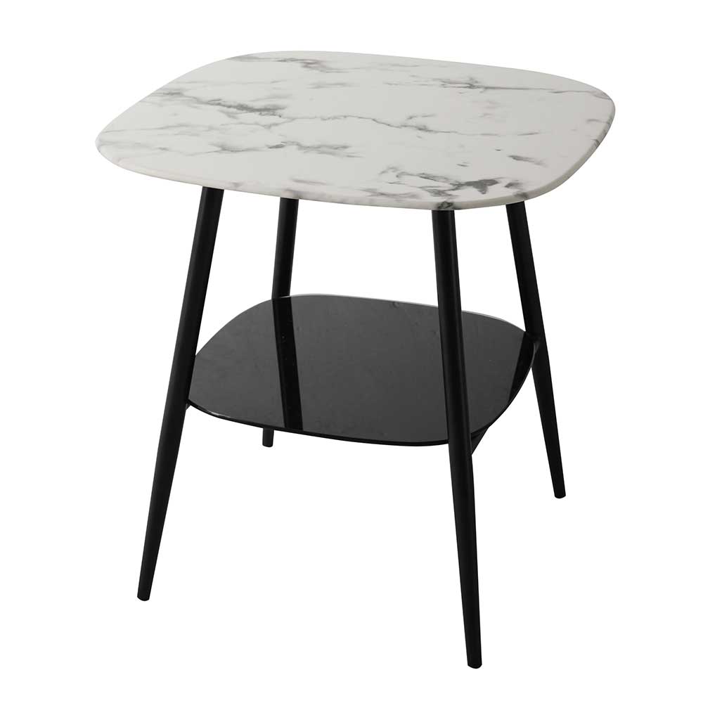 Retro Beistelltisch in Marmor Optik Weiß Grau - Salerno