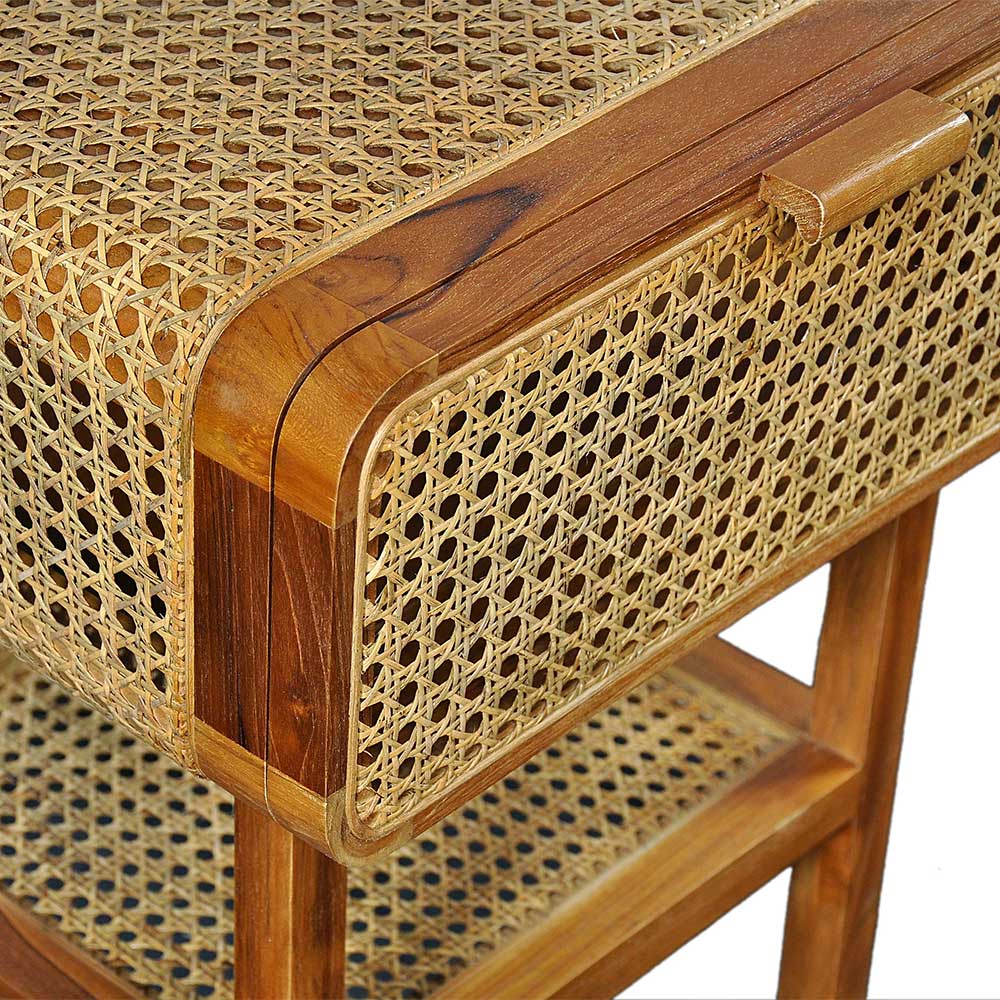 Teak Holz Nachtkommode mit Wiener Geflecht - Teako