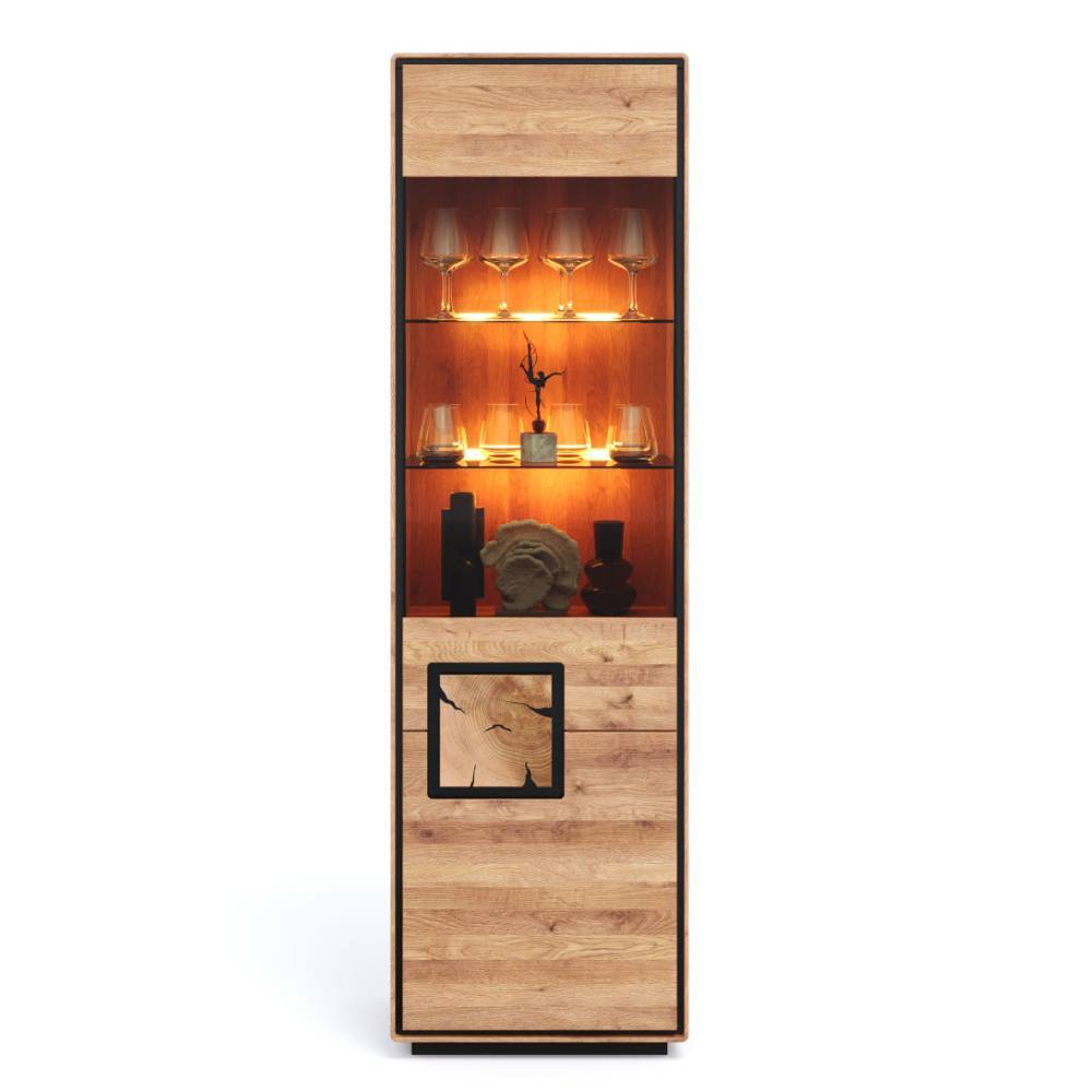 Wildeiche Vitrine in Natur mit Schwarz - Shipper