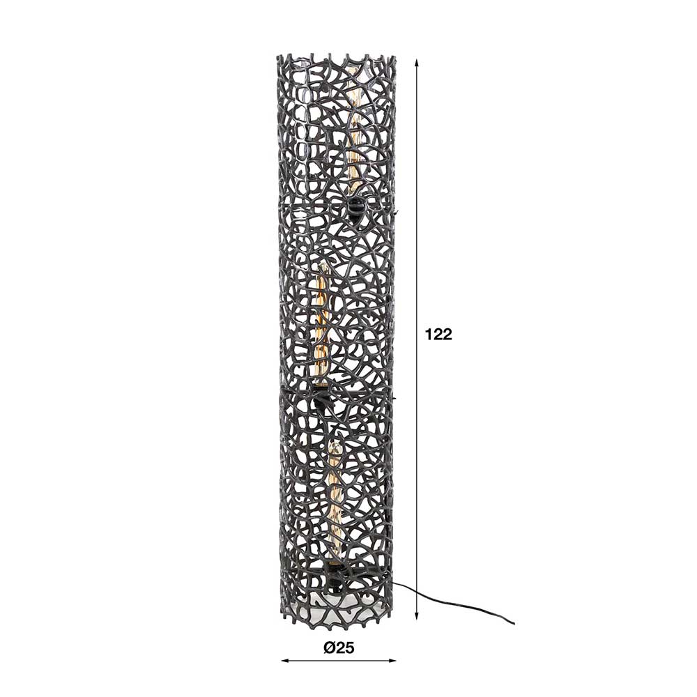 Stehlampe groß Maße und Abmessungen der Design-Leuchte aus Metall mit Ø25 und 122 cm Höhe – Stecma